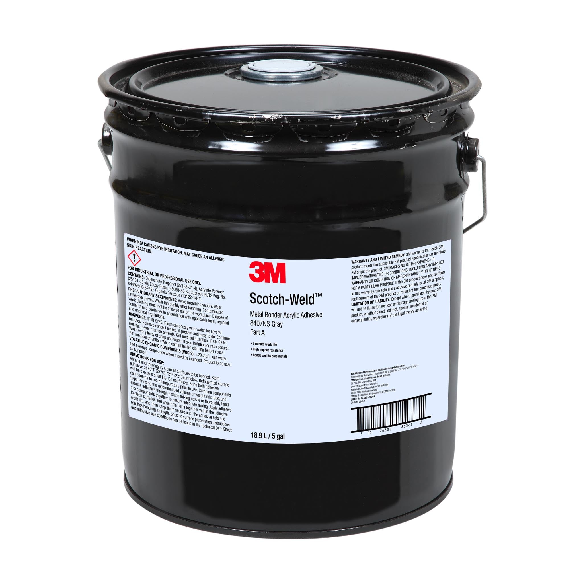 3M Scotch-Weld 8407NS Gray Acrylic Adhesive in 5 Gallon Pails - Part A