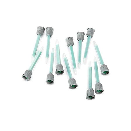 Twelve small blue static mixer nozzles