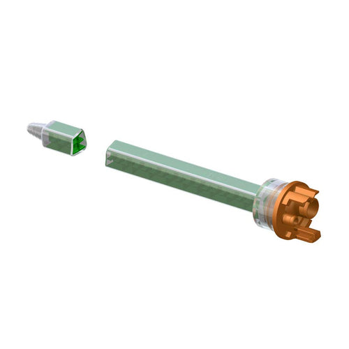 Green Sulzer MFQX static mixer nozzle with orange connection port