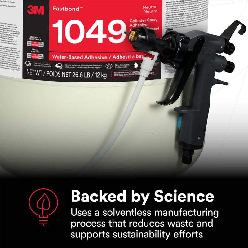 Backed-by-science graphic highlighting the solventless and sustainable production process of Fastbond 1049.