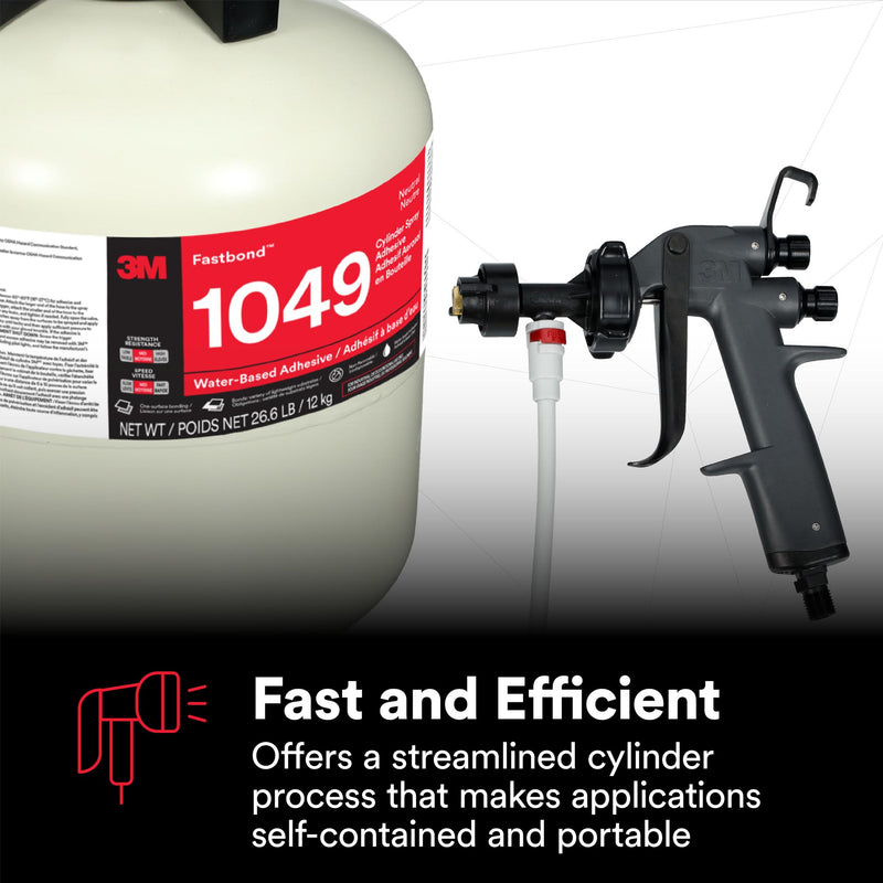 Fast and efficient water-based spray system with streamlined cylinder and ergonomic applicator design.