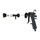 3M Water-Based Spray Gun and parts laid out for assembly showing nozzle, cap, gasket, and tip components.