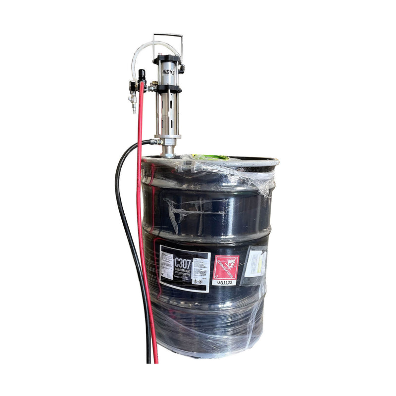 Binks PX1304-5 pump installed on 55-gallon drum for industrial spray application
