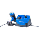 Buehnen HB 720 bead glue gun resting in blue tool stand with integrated air service unit on white background