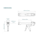 COX H245 310 mL cartridge gun dimensional drawing showing 13.6 × 7.6 × 2.6 inch overall dimensions