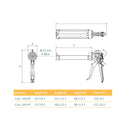 COX PowerFlow HP cartridge gun dimensional drawing comparing the 310 mL and 400 mL models
