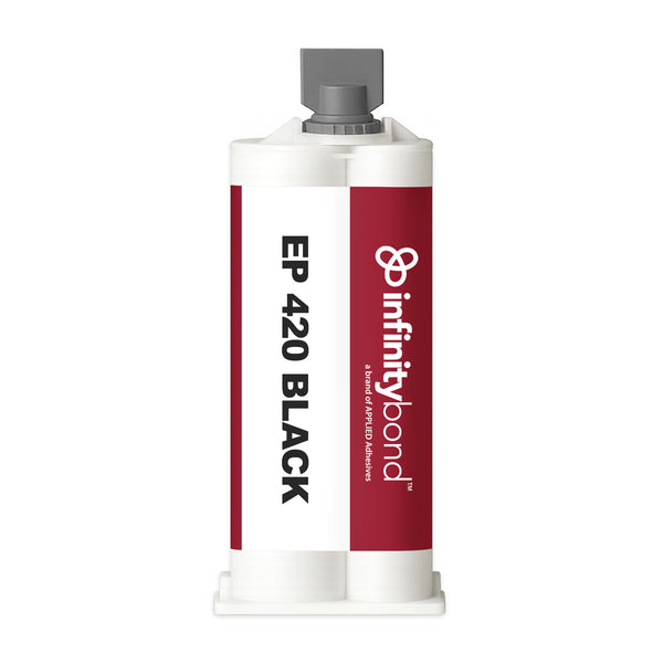 Infinity Bond EP 420 Black 50 ml A-System Cartridge – 2:1 epoxy, 20–30 min work time, bonds metal, wood, and glass