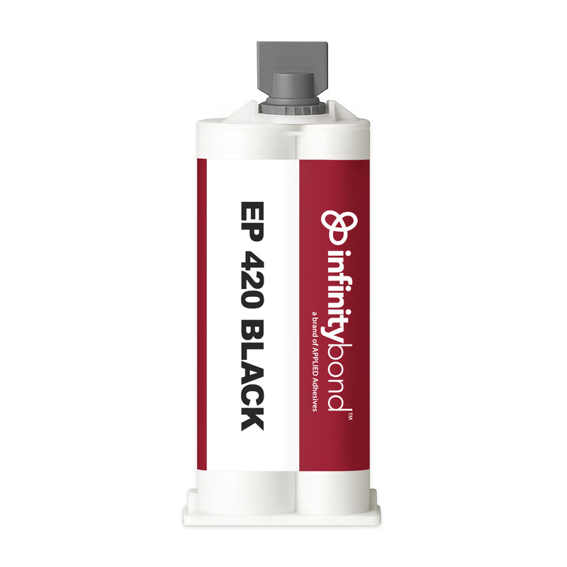 Infinity Bond EP 420 Black 50 ml A-System Cartridge – 2:1 epoxy, 20–30 min work time, bonds metal, wood, and glass