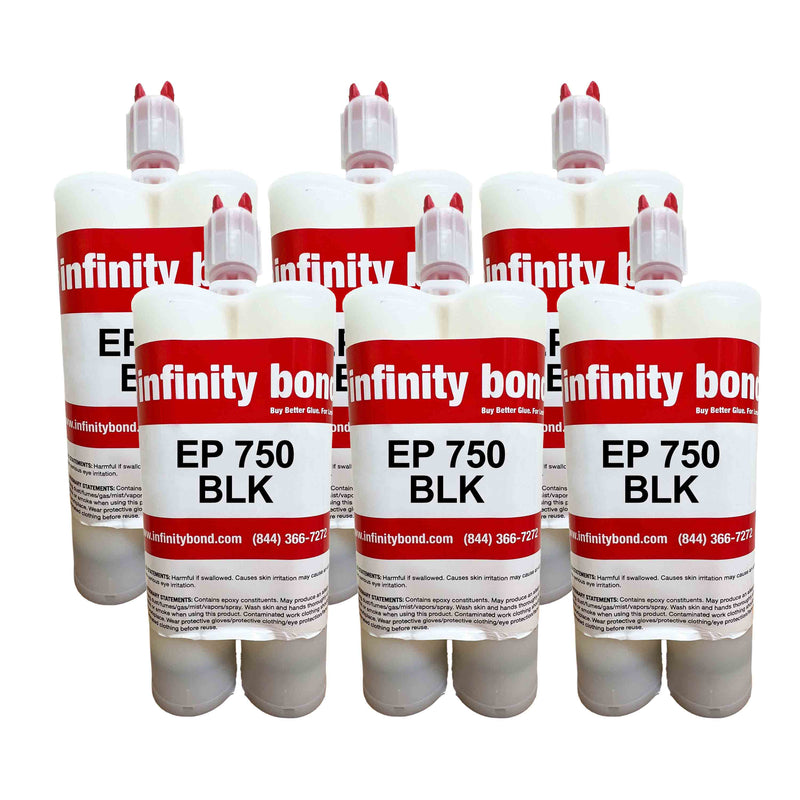 Case of 6 Infinity Bond EP 750 Black 400ml epoxy cartridges for potting and encapsulation