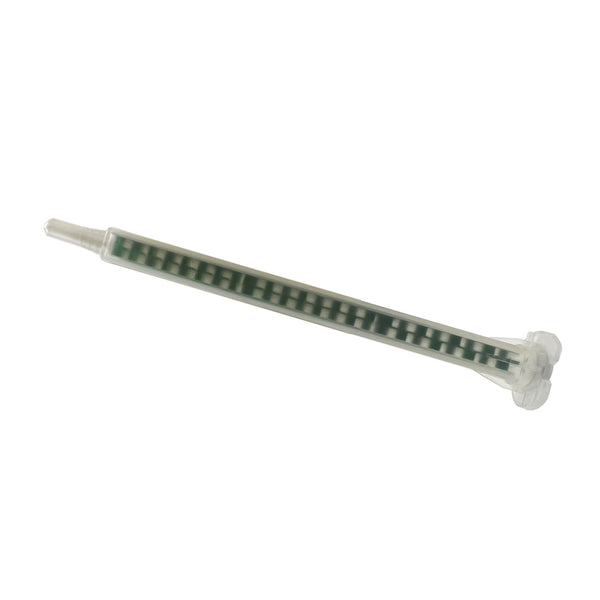 Infinity Bond MAQ 05-24L Quadro static mixer with bayonet connection and luer lock tip, featuring 24 mixing elements for 1:1 and 2:1 adhesives in 50ml cartridges.