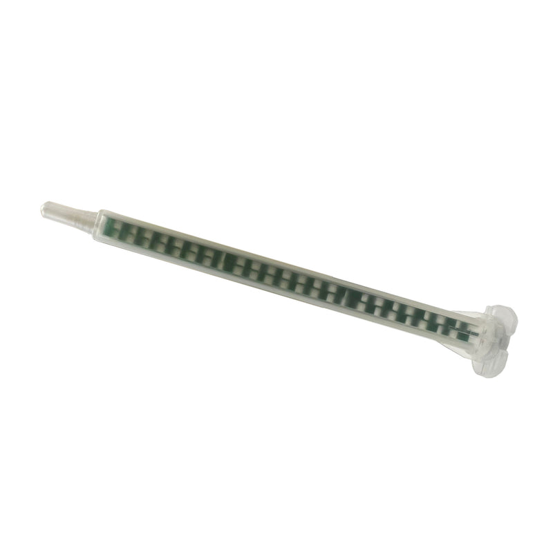 Infinity Bond MAQ 05-24L Quadro static mixer with bayonet connection and luer lock tip, featuring 24 mixing elements for 1:1 and 2:1 adhesives in 50ml cartridges.