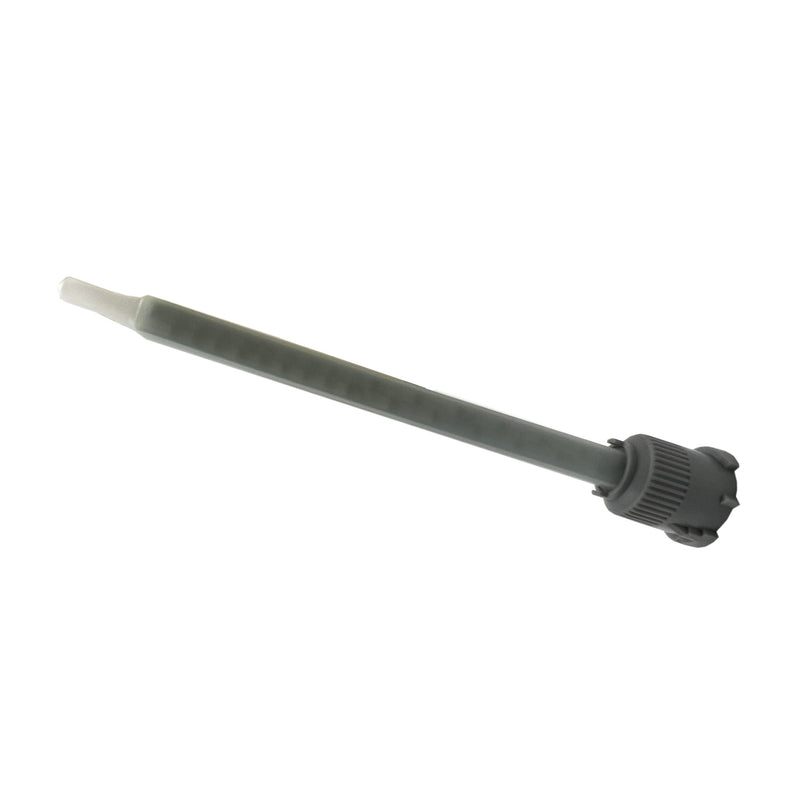 Infinity Bond MBQ 05-24L Quadro static mixer with twist-and-lock inlet and slip luer tip, featuring 24 elements for 1:1 and 2:1 adhesives in a compact, high-efficiency design.