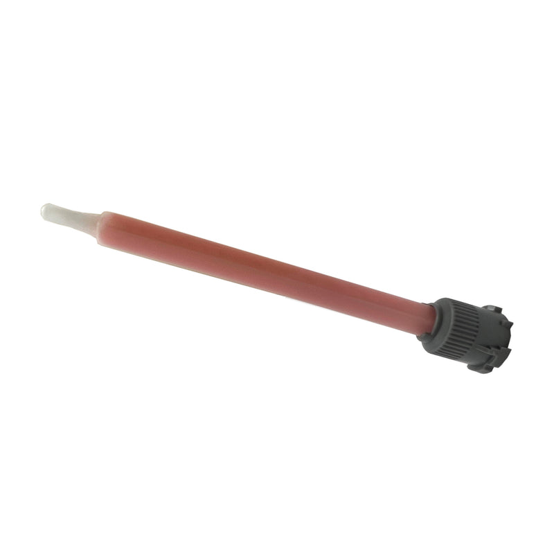 Infinity Bond MBQX 05-24L Quadro static mixer with twist-and-lock inlet and luer lock tip, featuring 24 elements and 5.3 mm diameter for 4:1 and 10:1 adhesive dispensing.