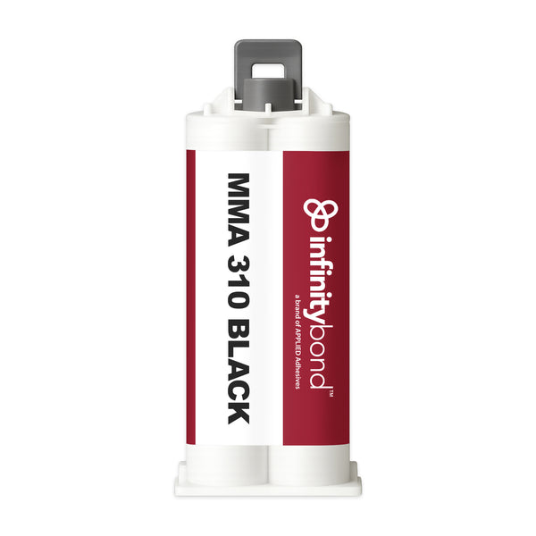 Infinity Bond MMA 310 Black 50 ml Cartridge – 1:1 medium-set black adhesive, 8–12 min work time for metals and plastics