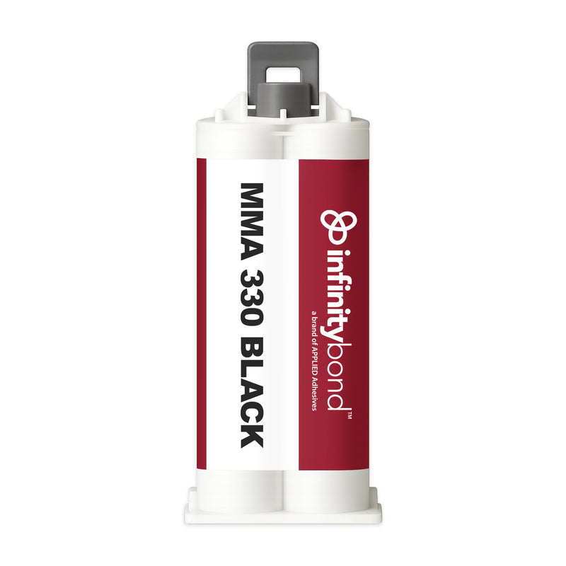 Designed for large assemblies and precise setups – MMA 330 Black 50ml Cartridge, 1:1 ratio adhesive for metals and fiberglass