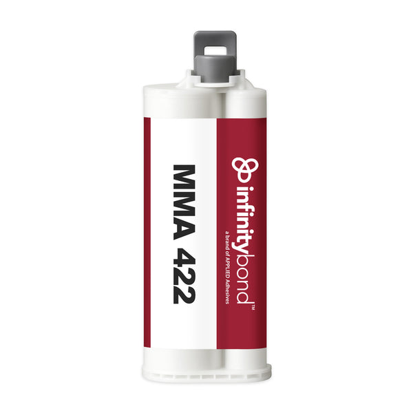 Infinity Bond MMA 422 50 ml Cartridge – 10:1 slow-set adhesive, 20 min work time, bonds to metals, plastics, and composites