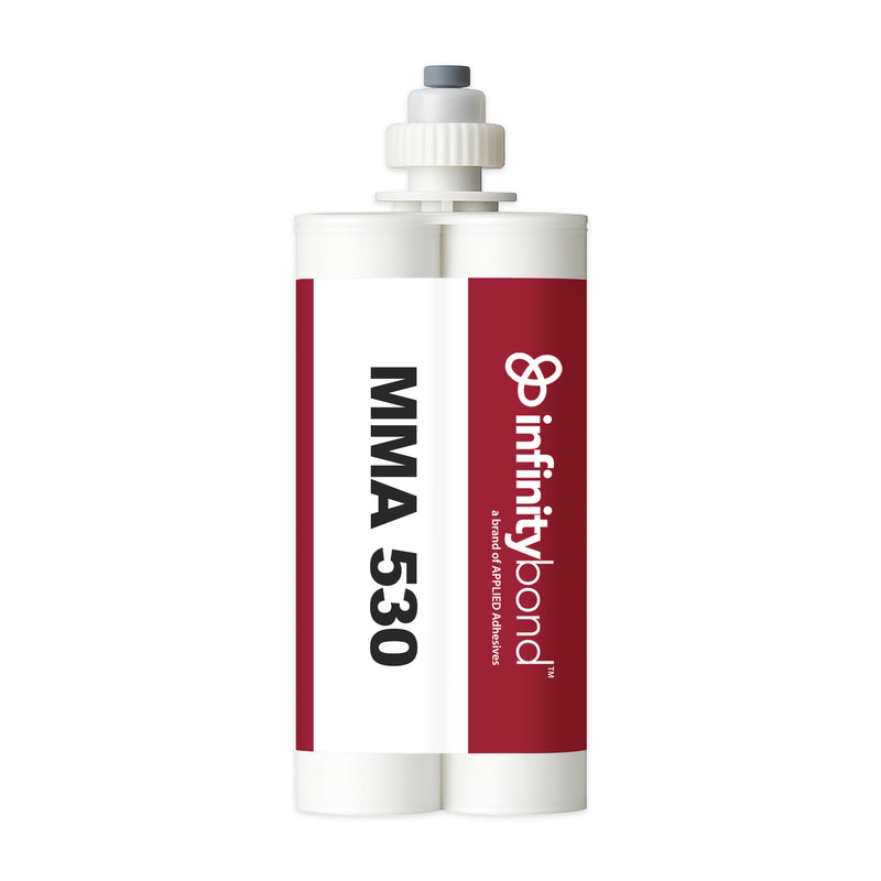 Slow cure adhesive, 40 min work time – Infinity Bond MMA 530 400ml Cartridge, 1:1 ratio bonds metal, fiberglass, and plastic