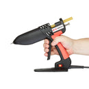 Handheld Tec 806 hot glue gun showing full-hand trigger, soft grip handle, and illuminated power switch