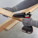 Tec 808 cordless hot melt glue gun applying adhesive bead to wood during construction or assembly task