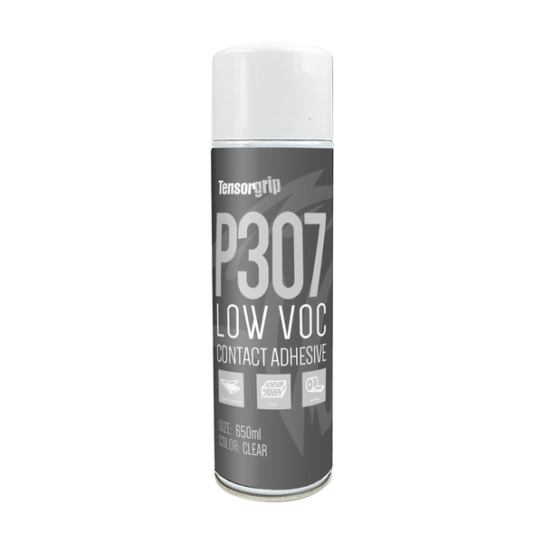 Tensorgrip P307 Low VOC Contact Adhesive in 16 oz spray can for laminates, foam, and upholstery bonding applications.