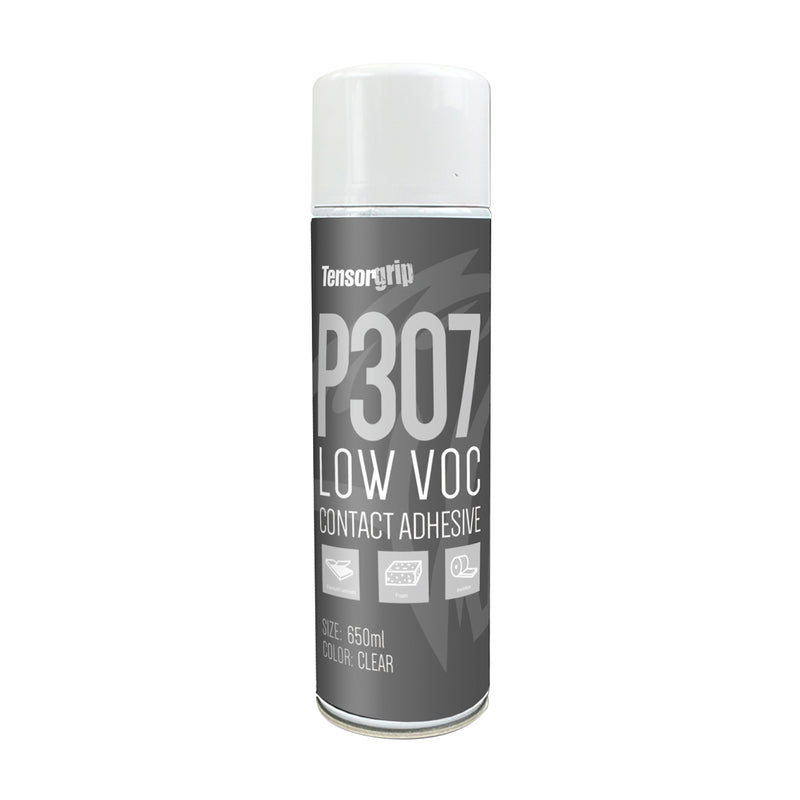 Tensorgrip P307 Low VOC Contact Adhesive in 16 oz spray can for laminates, foam, and upholstery bonding applications.