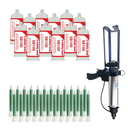 Twelve 200 mL cartridge of SB100 substrate bonder with twenty-four static mixer nozzles and a pneumatic cartridge gun