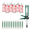 six 200 mL cartridge of SB100 substrate bonder with twelve static mixer nozzles and a manual cartridge gun