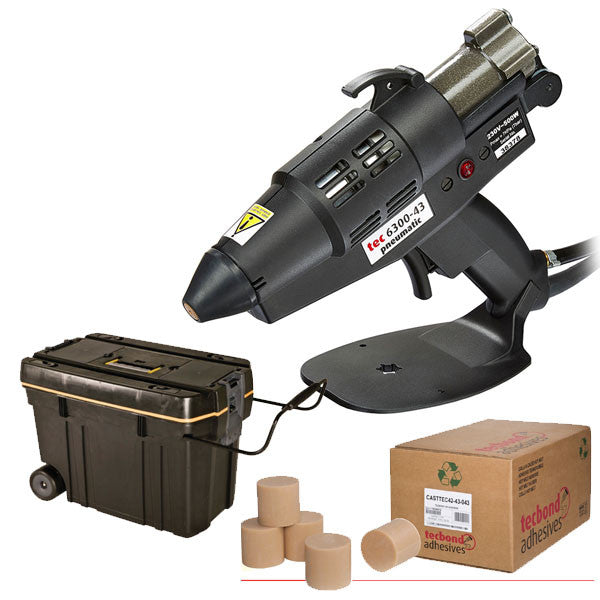 Pneumatic spray glue gun and adhesive kit for precast concrete